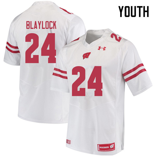 Wisconsin Badgers Youth #24 Travian Blaylock NCAA Under Armour Authentic White College Stitched Football Jersey UD40J04XE